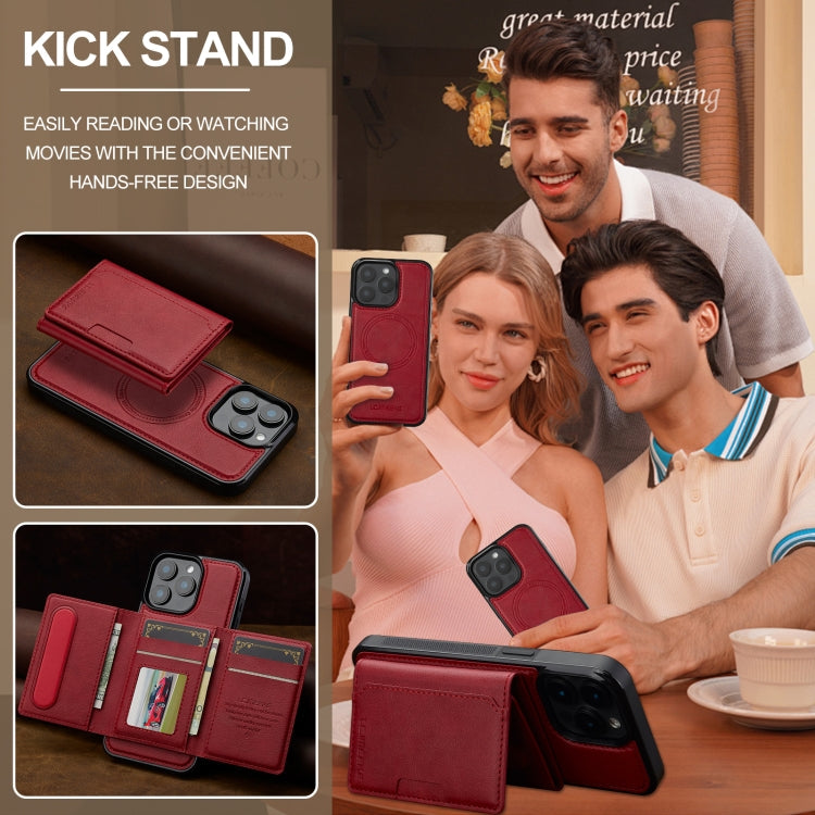 For iPhone 14 Pro LC.IMEEKE L5 Series Detachable RFID Card Bag Magsafe Phone Case(Red)