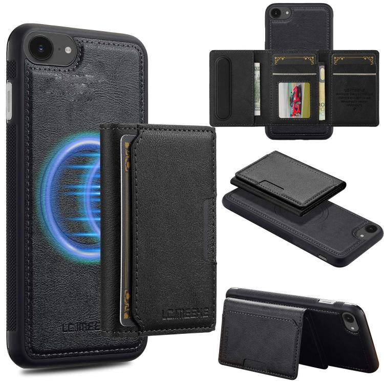 For iPhone 17e / 16e LC.IMEEKE L5 Series Detachable RFID Card Bag Magsafe Phone Case(Black)