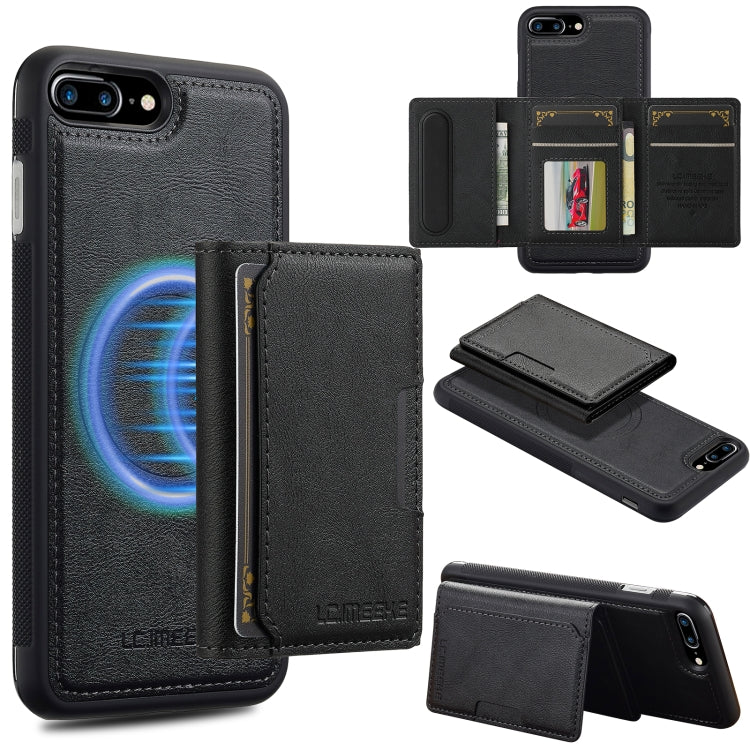 For iPhone SE 2022 / 2020 LC.IMEEKE L5 Series Detachable RFID Card Bag Magsafe Phone Case(Black)