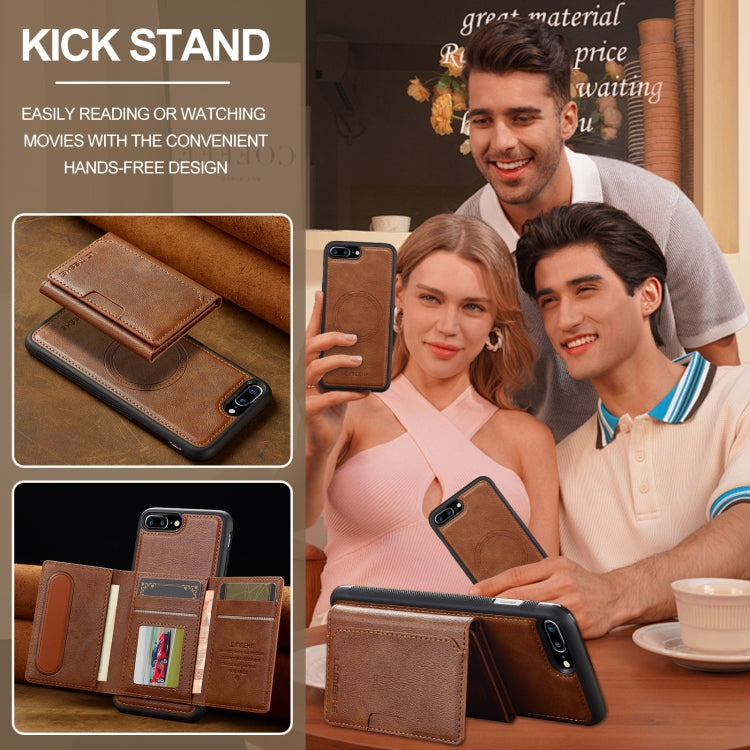 For iPhone SE 2022 / 2020 LC.IMEEKE L5 Series Detachable RFID Card Bag Magsafe Phone Case(Brown)