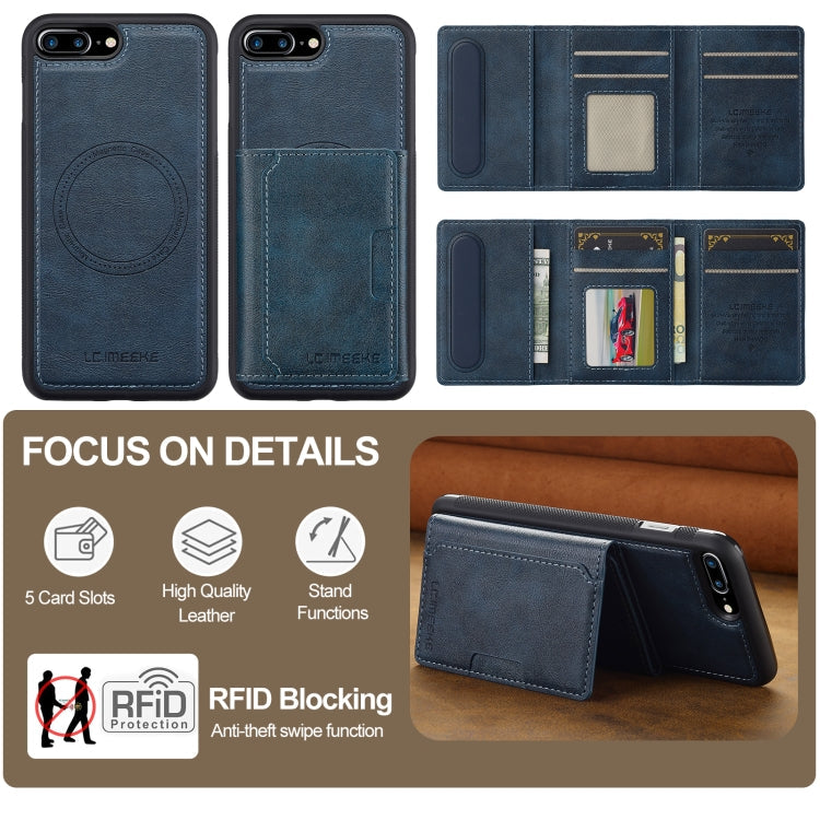 For iPhone SE 2022 / 2020 LC.IMEEKE L5 Series Detachable RFID Card Bag Magsafe Phone Case(Blue)