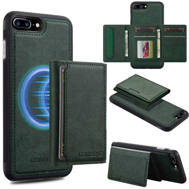For iPhone SE 2022 / 2020 LC.IMEEKE L5 Series Detachable RFID Card Bag Magsafe Phone Case(Green)