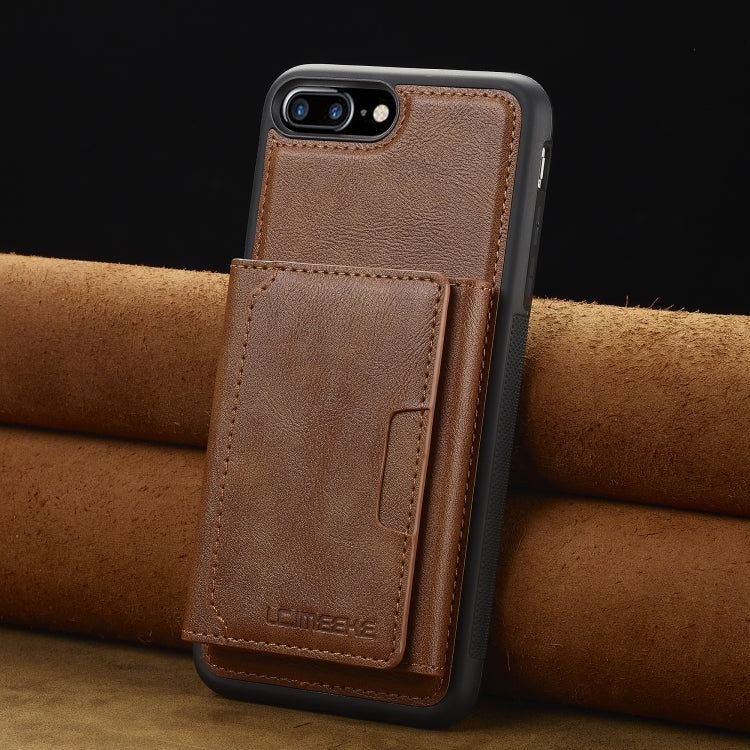 For iPhone 8 Plus / 7 Plus LC.IMEEKE L5 Series Detachable RFID Card Bag Magsafe Phone Case(Brown)