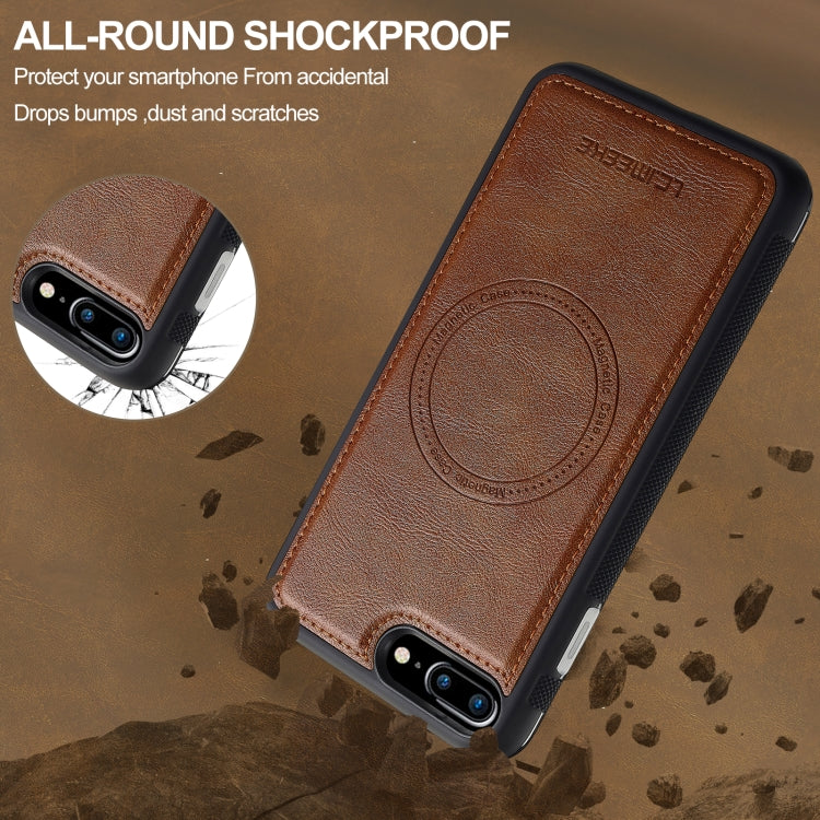 For iPhone 8 Plus / 7 Plus LC.IMEEKE L5 Series Detachable RFID Card Bag Magsafe Phone Case(Brown)
