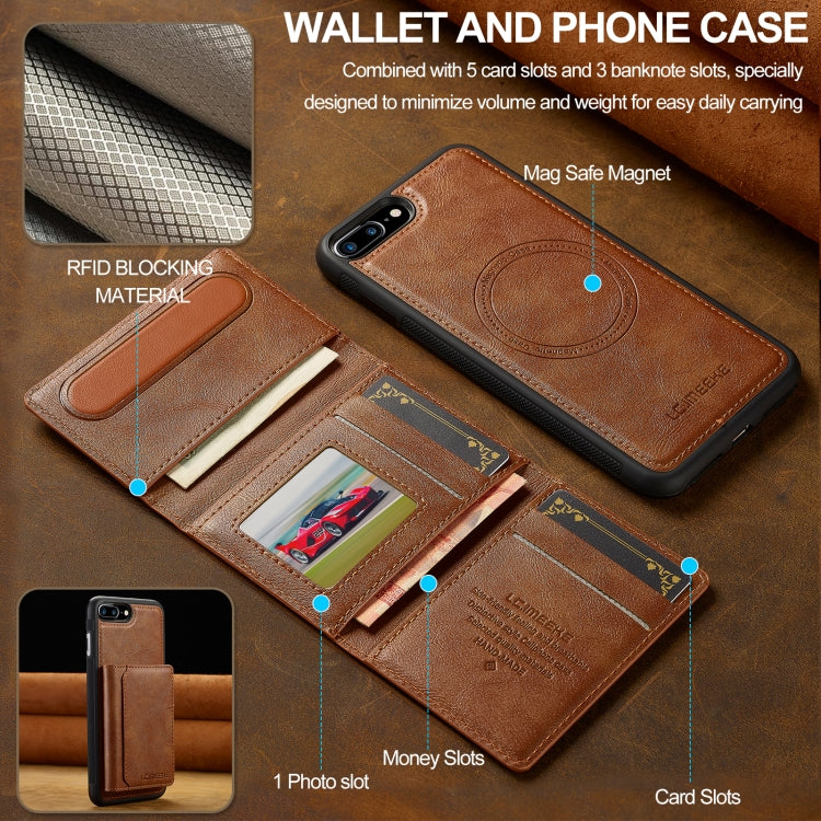 For iPhone 8 Plus / 7 Plus LC.IMEEKE L5 Series Detachable RFID Card Bag Magsafe Phone Case(Brown)