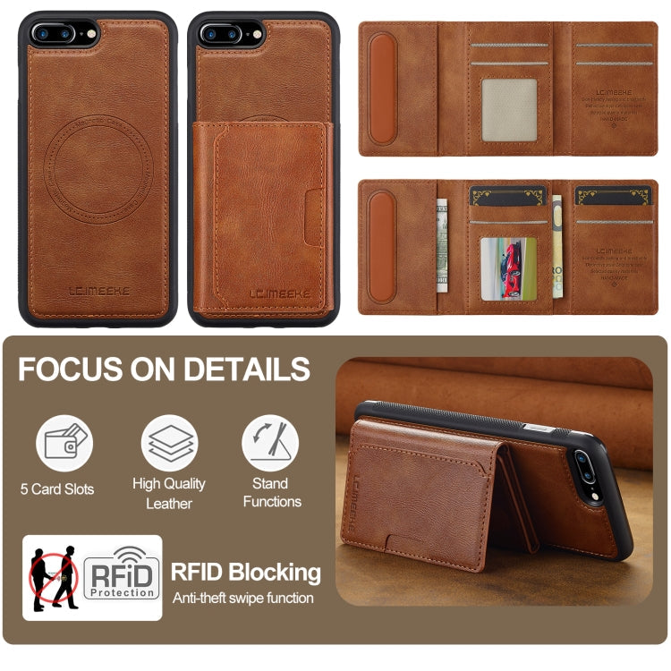 For iPhone 8 Plus / 7 Plus LC.IMEEKE L5 Series Detachable RFID Card Bag Magsafe Phone Case(Brown)
