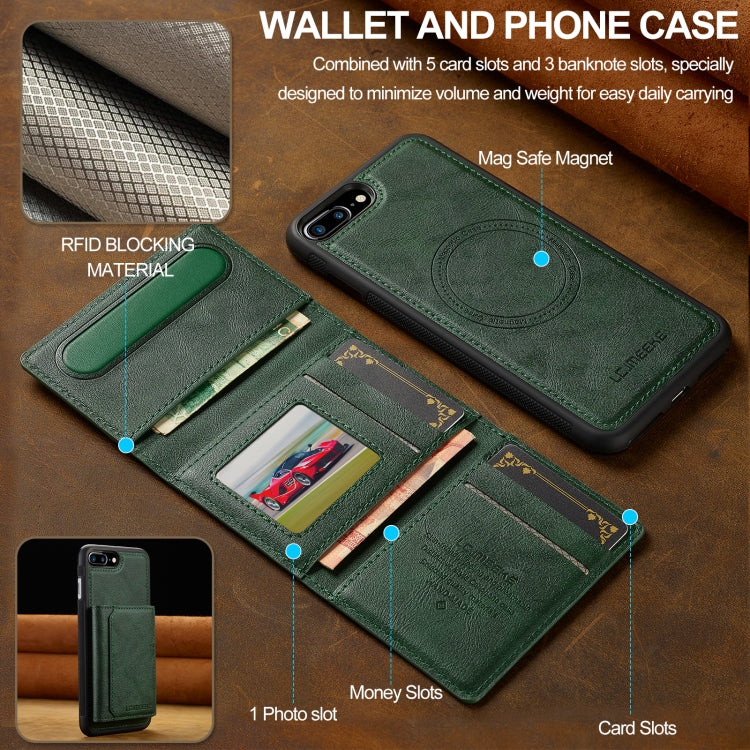 For iPhone 8 Plus / 7 Plus LC.IMEEKE L5 Series Detachable RFID Card Bag Magsafe Phone Case(Green)