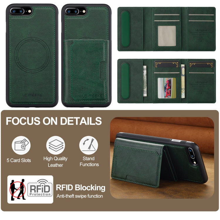 For iPhone 8 Plus / 7 Plus LC.IMEEKE L5 Series Detachable RFID Card Bag Magsafe Phone Case(Green)