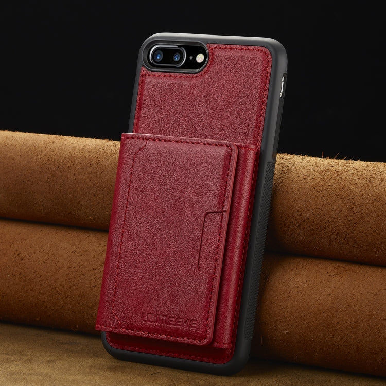 For iPhone 8 Plus / 7 Plus LC.IMEEKE L5 Series Detachable RFID Card Bag Magsafe Phone Case(Red)