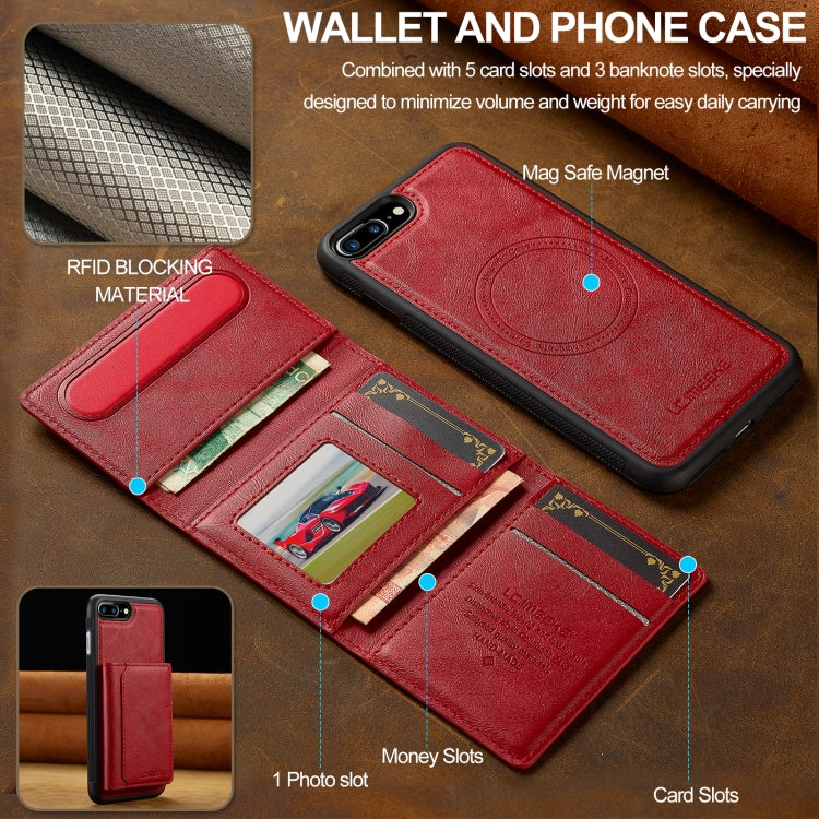 For iPhone 8 Plus / 7 Plus LC.IMEEKE L5 Series Detachable RFID Card Bag Magsafe Phone Case(Red)
