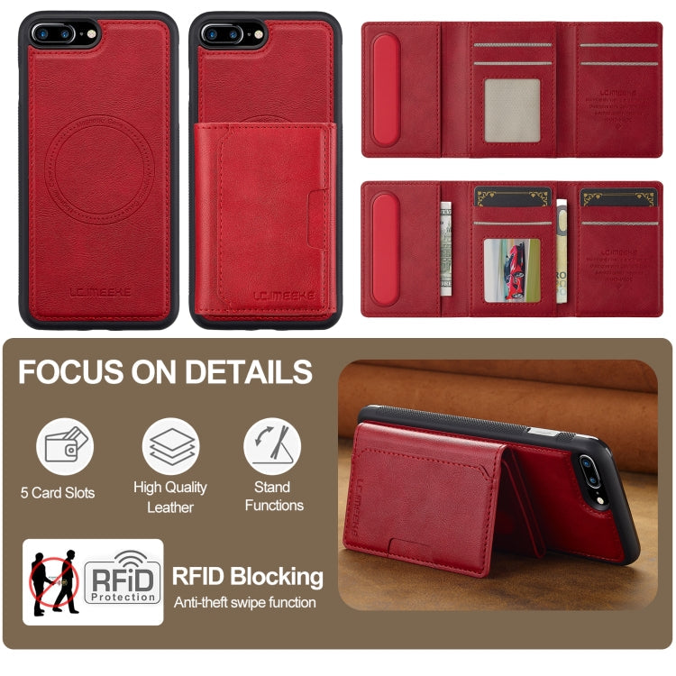 For iPhone 8 Plus / 7 Plus LC.IMEEKE L5 Series Detachable RFID Card Bag Magsafe Phone Case(Red)