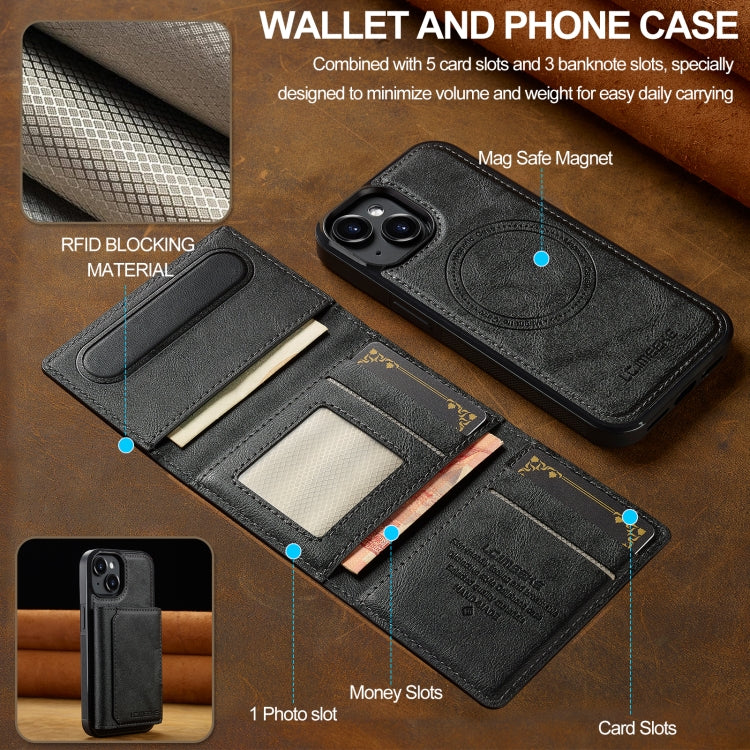 For iPhone 15 Plus / 14 Plus LC.IMEEKE L5 Series Detachable RFID Card Bag Magsafe Phone Case(Black)