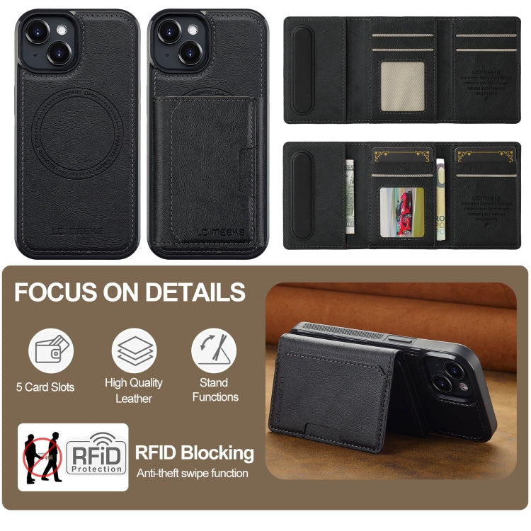 For iPhone 15 Plus / 14 Plus LC.IMEEKE L5 Series Detachable RFID Card Bag Magsafe Phone Case(Black)