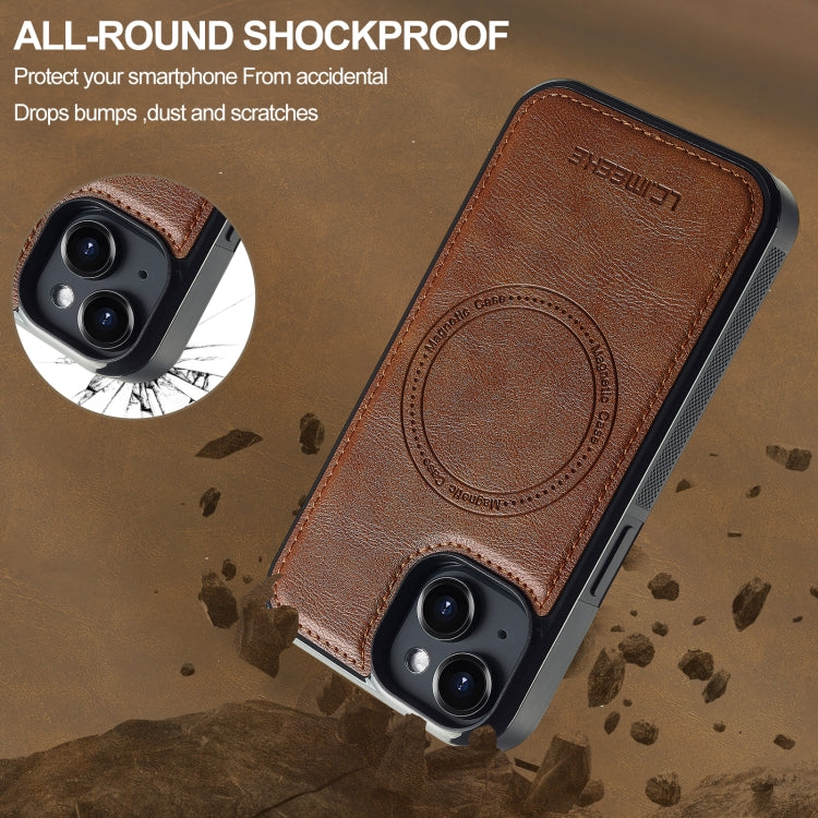 For iPhone 14 / 13 LC.IMEEKE L5 Series Detachable RFID Card Bag Magsafe Phone Case(Brown)