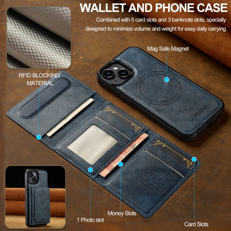 For iPhone 14 / 13 LC.IMEEKE L5 Series Detachable RFID Card Bag Magsafe Phone Case(Blue)