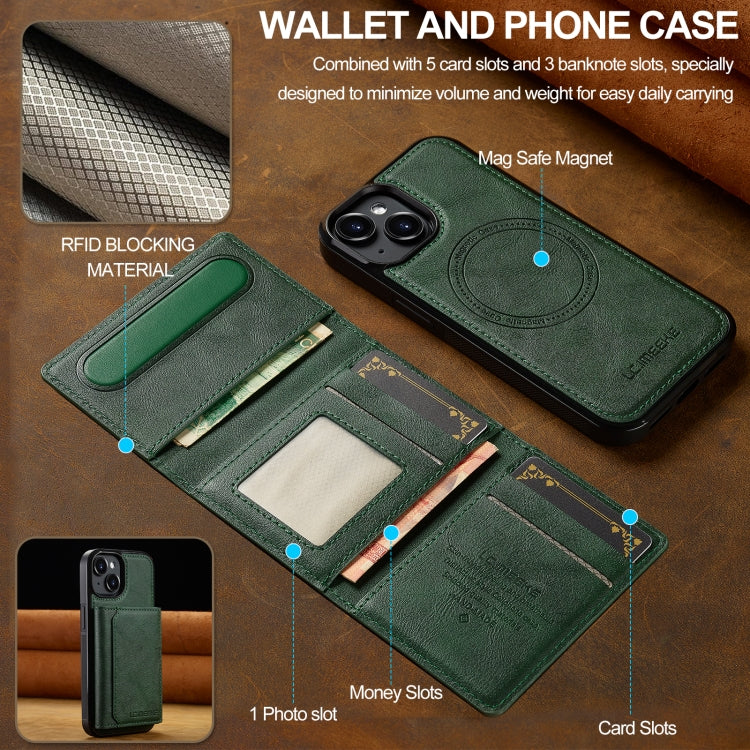 For iPhone 14 / 13 LC.IMEEKE L5 Series Detachable RFID Card Bag Magsafe Phone Case(Green)