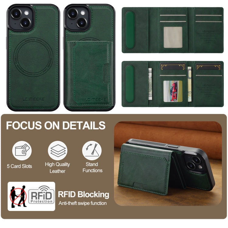 For iPhone 14 / 13 LC.IMEEKE L5 Series Detachable RFID Card Bag Magsafe Phone Case(Green)