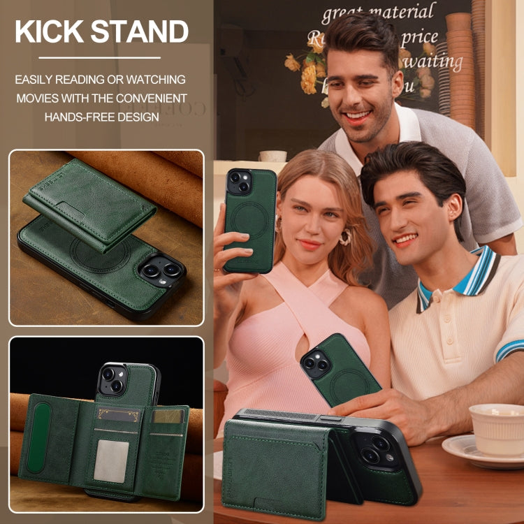 For iPhone 14 / 13 LC.IMEEKE L5 Series Detachable RFID Card Bag Magsafe Phone Case(Green)