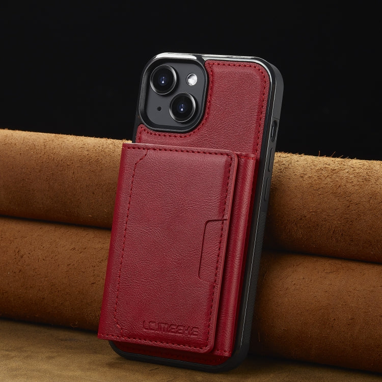 For iPhone 14 / 13 LC.IMEEKE L5 Series Detachable RFID Card Bag Magsafe Phone Case(Red)