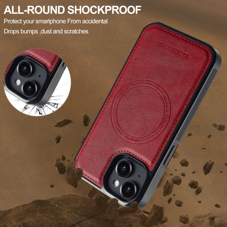 For iPhone 14 / 13 LC.IMEEKE L5 Series Detachable RFID Card Bag Magsafe Phone Case(Red)