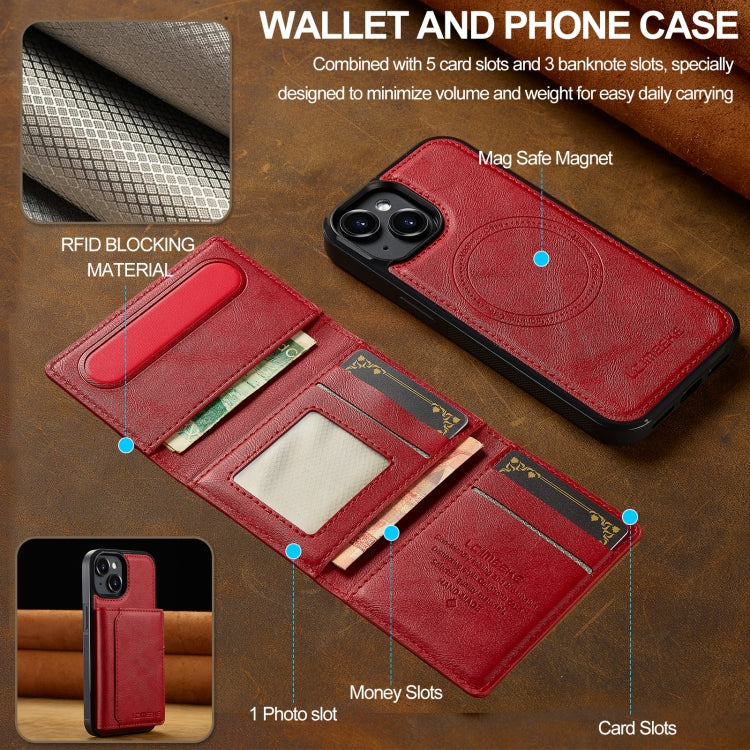 For iPhone 14 / 13 LC.IMEEKE L5 Series Detachable RFID Card Bag Magsafe Phone Case(Red)
