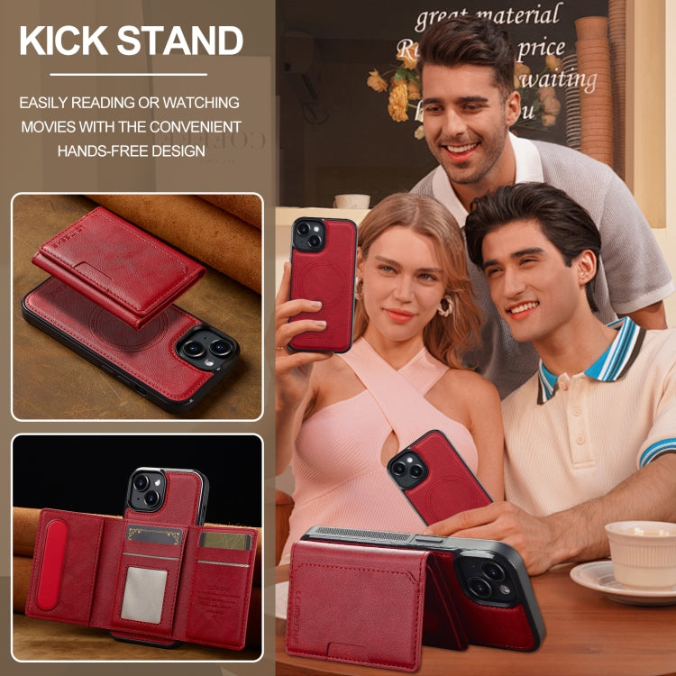 For iPhone 14 / 13 LC.IMEEKE L5 Series Detachable RFID Card Bag Magsafe Phone Case(Red)