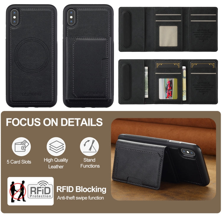 For iPhone XS / X LC.IMEEKE L5 Series Detachable RFID Card Bag Magsafe Phone Case(Black)