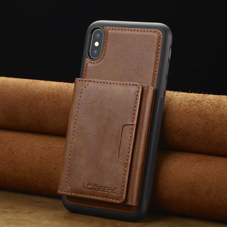 For iPhone XS / X LC.IMEEKE L5 Series Detachable RFID Card Bag Magsafe Phone Case(Brown)