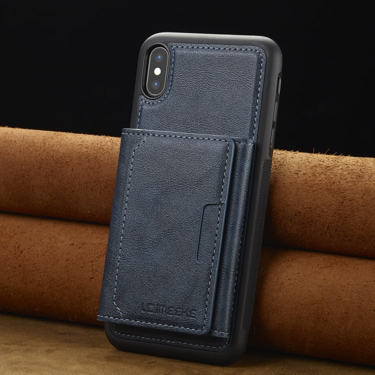 For iPhone XS / X LC.IMEEKE L5 Series Detachable RFID Card Bag Magsafe Phone Case(Blue)