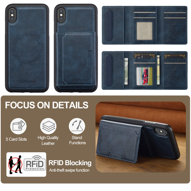 For iPhone XS / X LC.IMEEKE L5 Series Detachable RFID Card Bag Magsafe Phone Case(Blue)