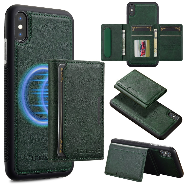 For iPhone XS / X LC.IMEEKE L5 Series Detachable RFID Card Bag Magsafe Phone Case(Green)