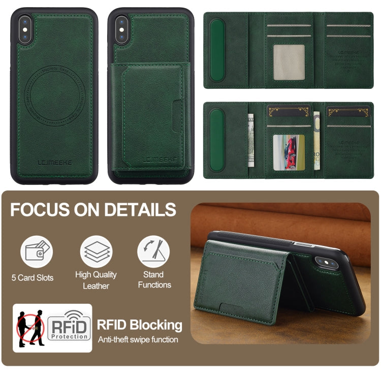For iPhone XS / X LC.IMEEKE L5 Series Detachable RFID Card Bag Magsafe Phone Case(Green)