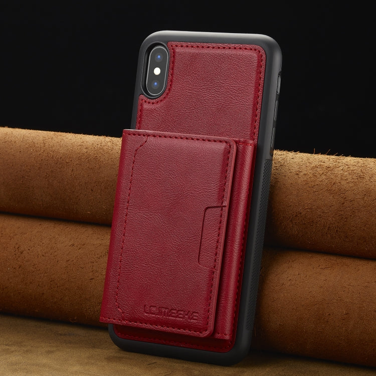 For iPhone XS / X LC.IMEEKE L5 Series Detachable RFID Card Bag Magsafe Phone Case(Red)