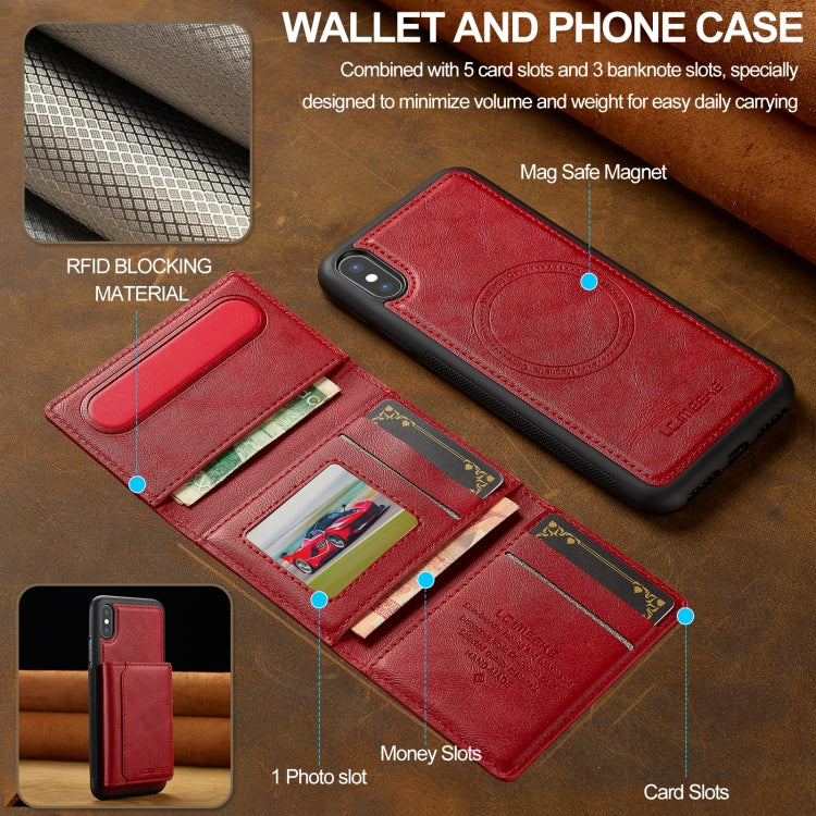 For iPhone XS / X LC.IMEEKE L5 Series Detachable RFID Card Bag Magsafe Phone Case(Red)