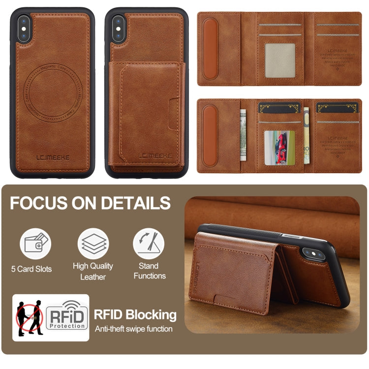 For iPhone XS Max LC.IMEEKE L5 Series Detachable RFID Card Bag Magsafe Phone Case(Brown)