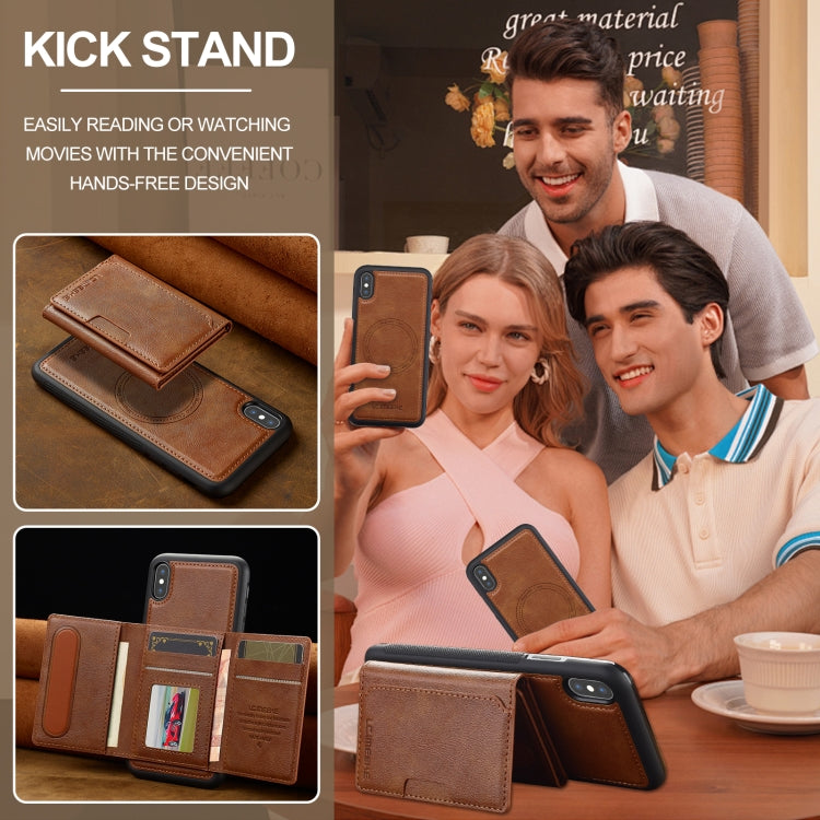 For iPhone XS Max LC.IMEEKE L5 Series Detachable RFID Card Bag Magsafe Phone Case(Brown)