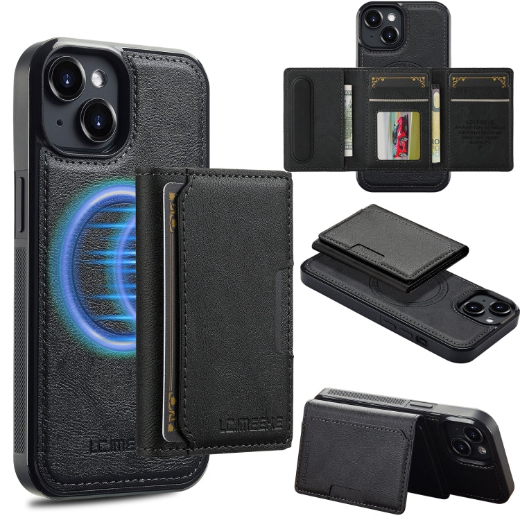 For iPhone 13 mini LC.IMEEKE L5 Series Detachable RFID Card Bag Magsafe Phone Case(Black)