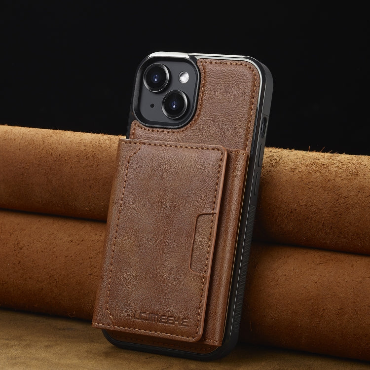 For iPhone 13 mini LC.IMEEKE L5 Series Detachable RFID Card Bag Magsafe Phone Case(Brown)
