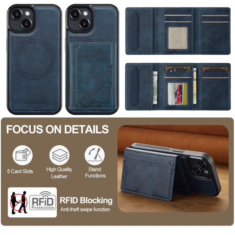 For iPhone 13 mini LC.IMEEKE L5 Series Detachable RFID Card Bag Magsafe Phone Case(Blue)