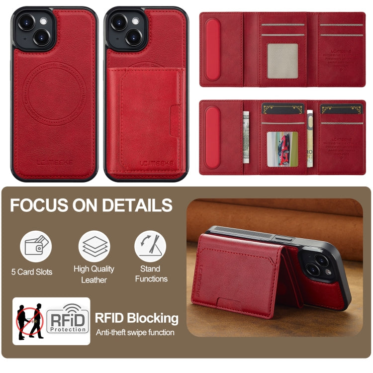 For iPhone 13 mini LC.IMEEKE L5 Series Detachable RFID Card Bag Magsafe Phone Case(Red)
