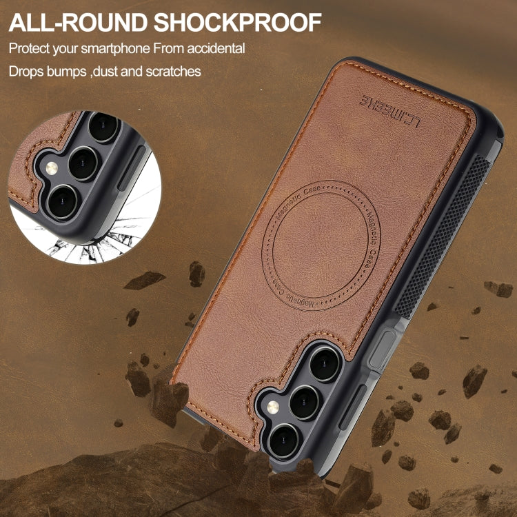 For Samsung Galaxy S24 FE 5G LC.IMEEKE L5 Series Detachable RFID Card Bag Magsafe Phone Case(Brown)