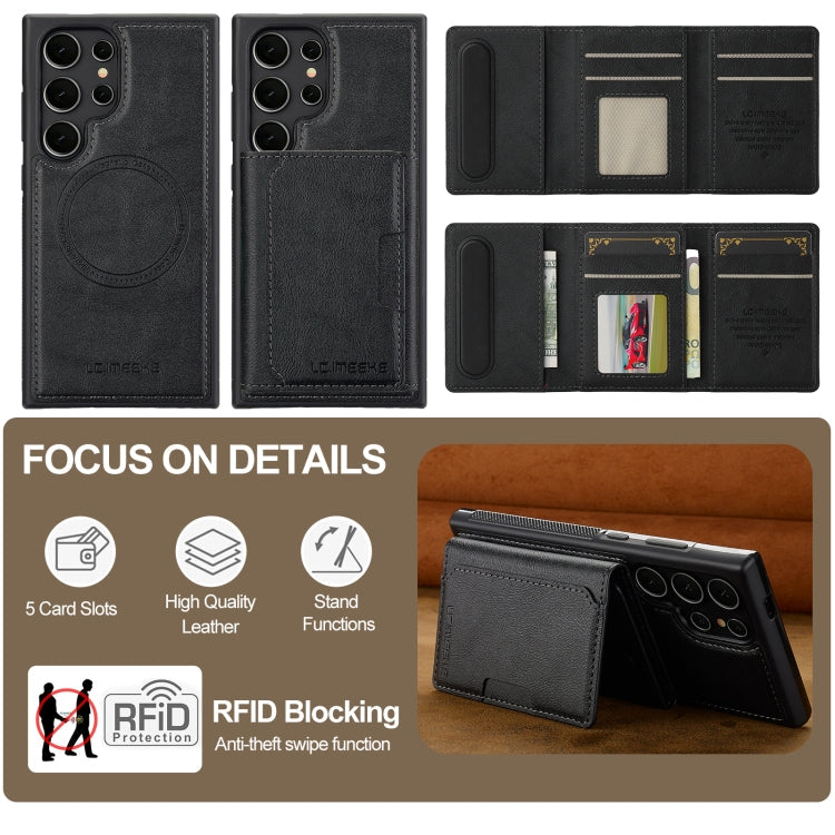For Samsung Galaxy S24 Ultra 5G LC.IMEEKE L5 Series Detachable RFID Card Bag Magsafe Phone Case(Black)