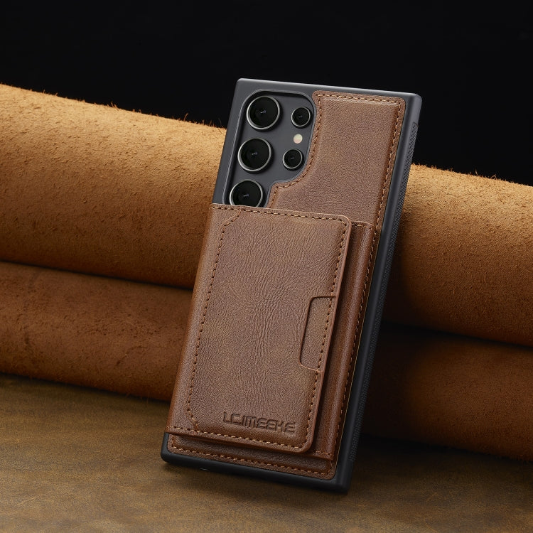 For Samsung Galaxy S24 Ultra 5G LC.IMEEKE L5 Series Detachable RFID Card Bag Magsafe Phone Case(Brown)
