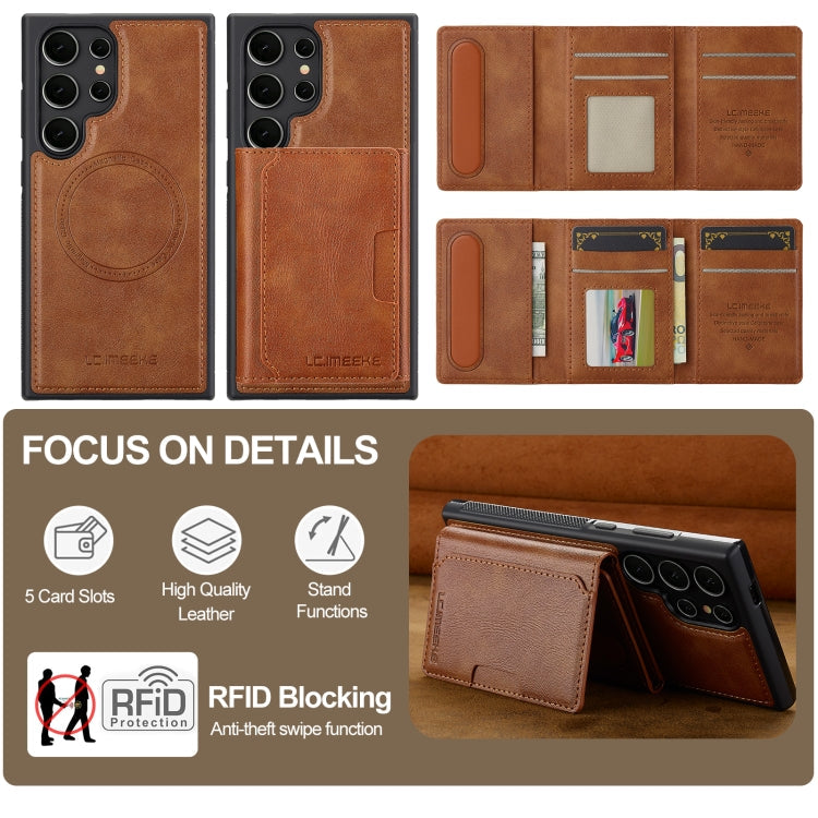 For Samsung Galaxy S24 Ultra 5G LC.IMEEKE L5 Series Detachable RFID Card Bag Magsafe Phone Case(Brown)