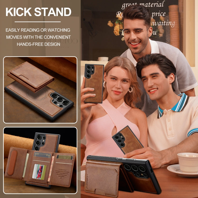 For Samsung Galaxy S24 Ultra 5G LC.IMEEKE L5 Series Detachable RFID Card Bag Magsafe Phone Case(Brown)