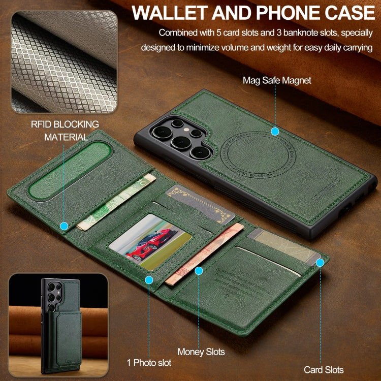 For Samsung Galaxy S24 Ultra 5G LC.IMEEKE L5 Series Detachable RFID Card Bag Magsafe Phone Case(Green)