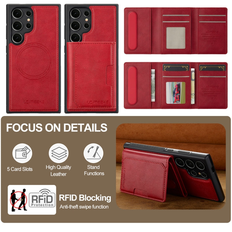 For Samsung Galaxy S24 Ultra 5G LC.IMEEKE L5 Series Detachable RFID Card Bag Magsafe Phone Case(Red)