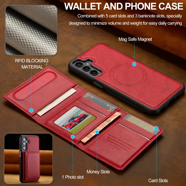 For Samsung Galaxy S24 5G LC.IMEEKE L5 Series Detachable RFID Card Bag Magsafe Phone Case(Red)