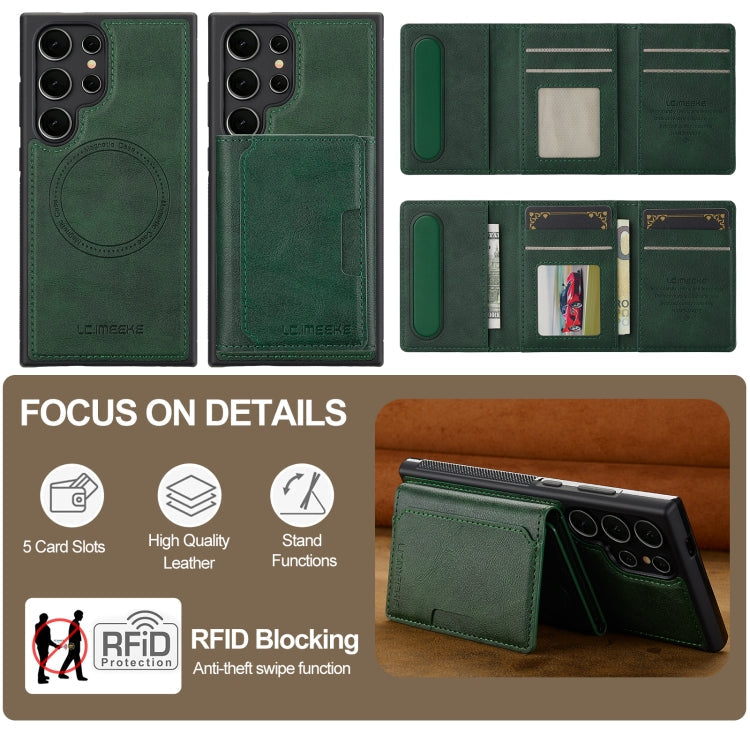 For Samsung Galaxy S23 Ultra 5G LC.IMEEKE L5 Series Detachable RFID Card Bag Magsafe Phone Case(Green)
