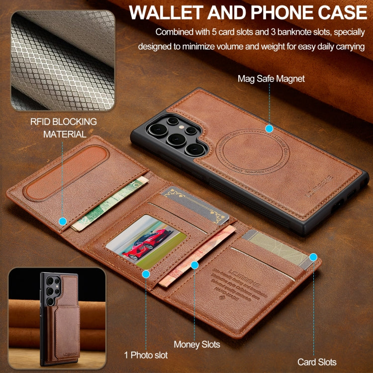 For Samsung Galaxy S22 Ultra 5G LC.IMEEKE L5 Series Detachable RFID Card Bag Magsafe Phone Case(Brown)